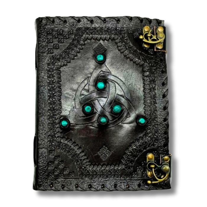7 Chakra Stone Bound Leather Journal on a white background