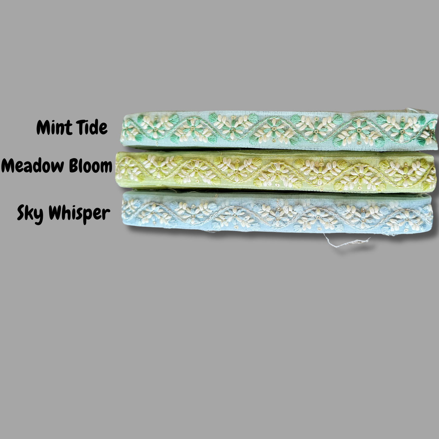 Embroidery ribbon in 3 pastel colours