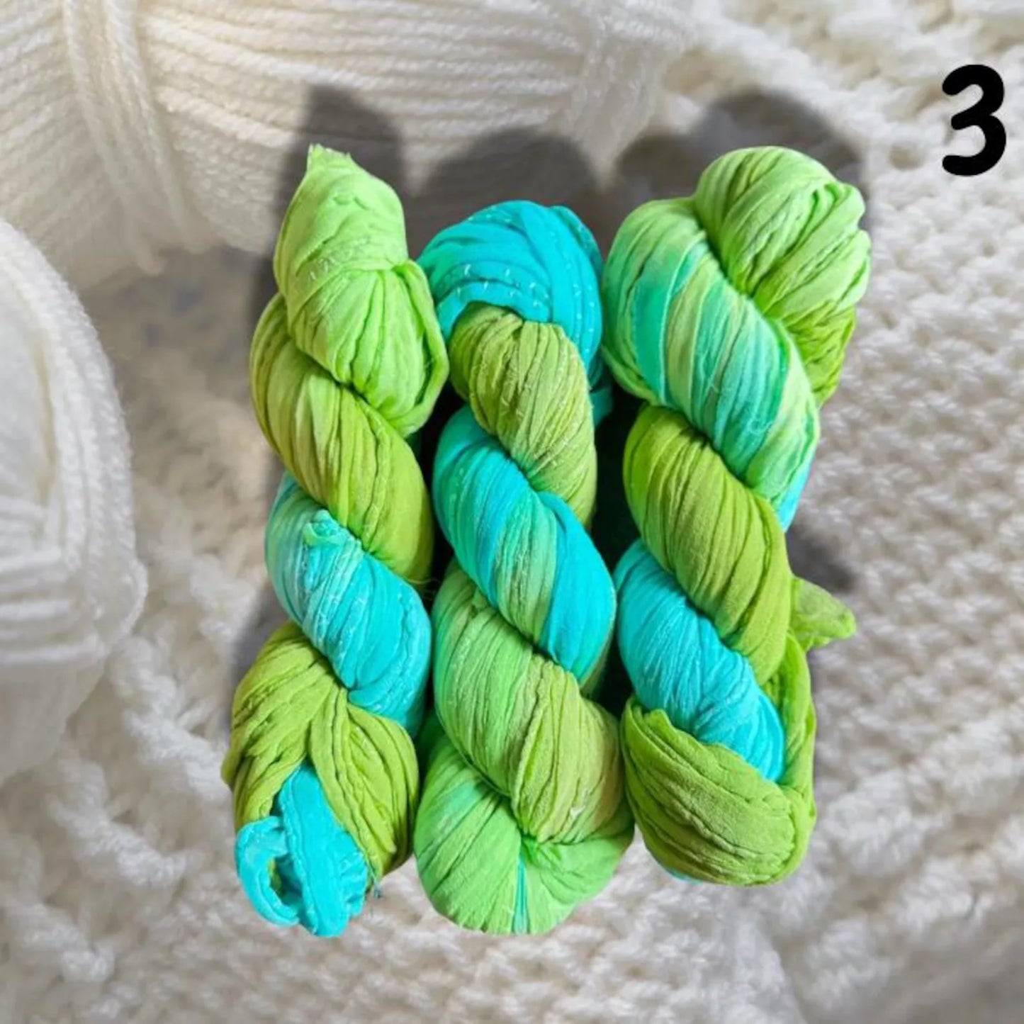 Blue Green tie dye Silk chiffon ribbon