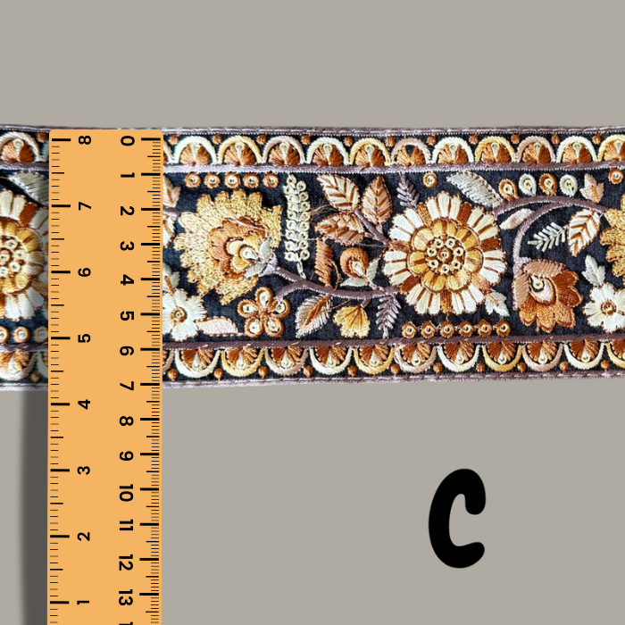 Brown embroidered trim with width measurement 7 cms