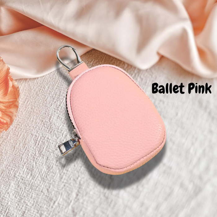 Coin pouch purse in ballet pink on an asthetic background