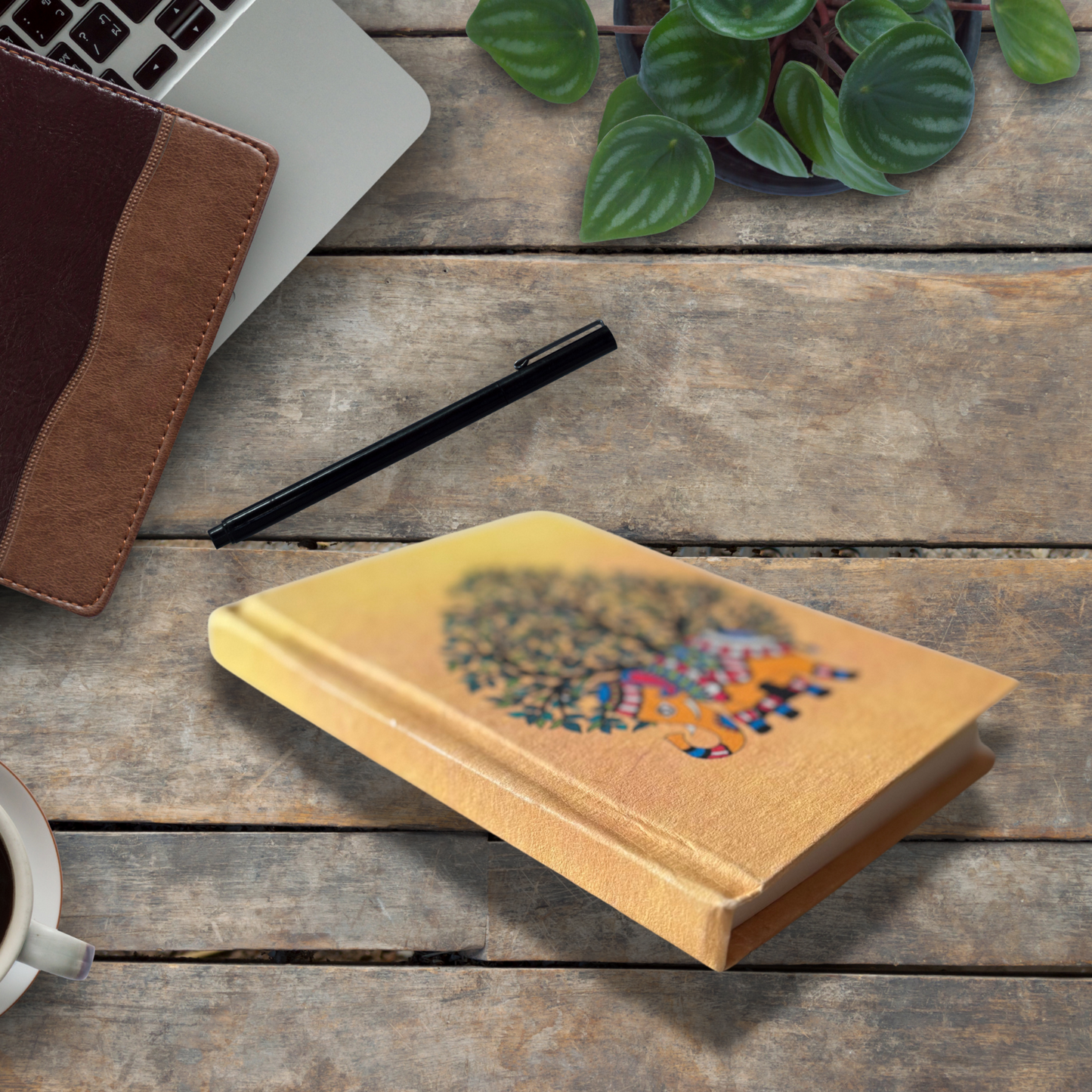 Gia Handmade notebook perfect for Journalling and Sketching on an asthetic wodden table