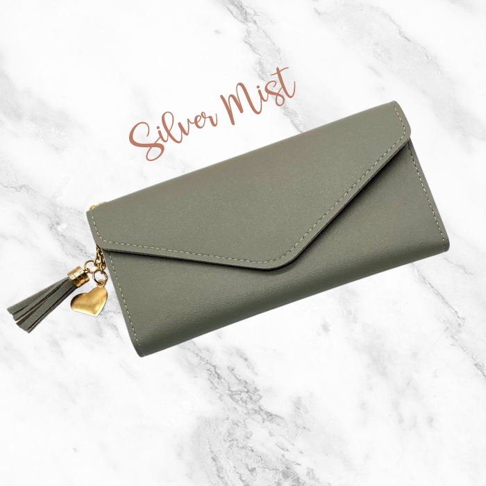 Silver Mist Leather wallet for women on white background