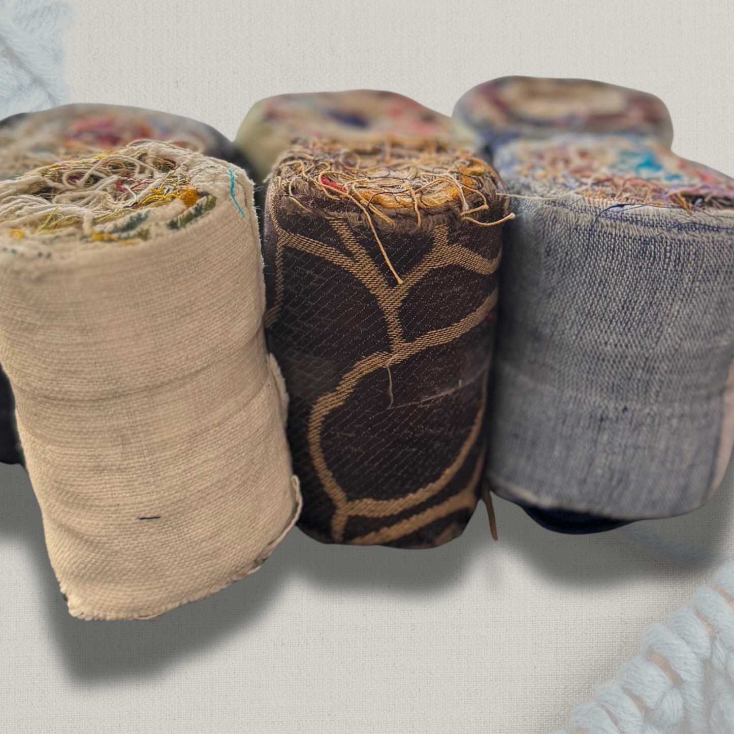 Assorted Orlia linen tape ona grey background