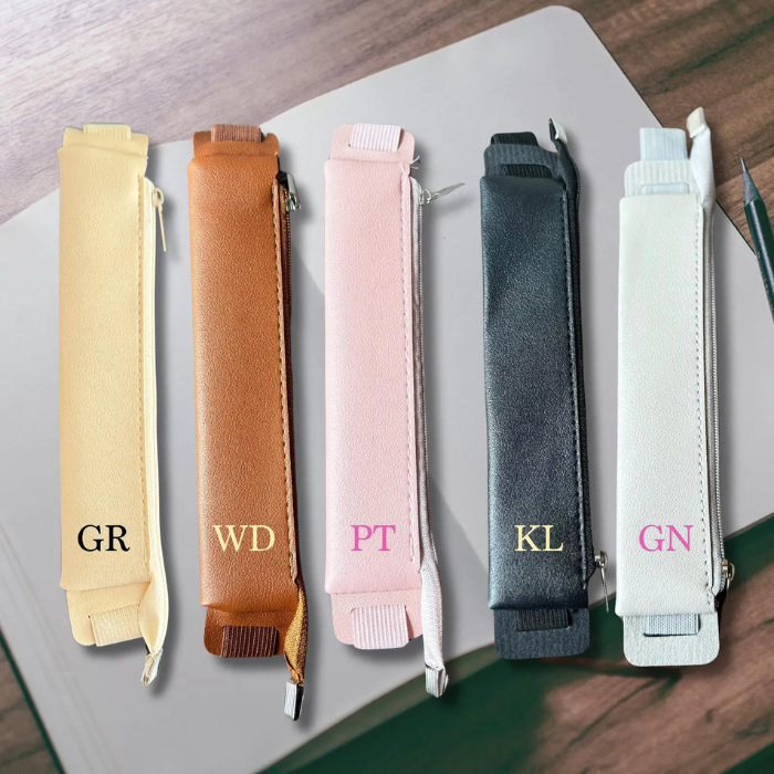 Personalised Leather Pen Holder in 4 colours Cream, brown, pink, black and grey