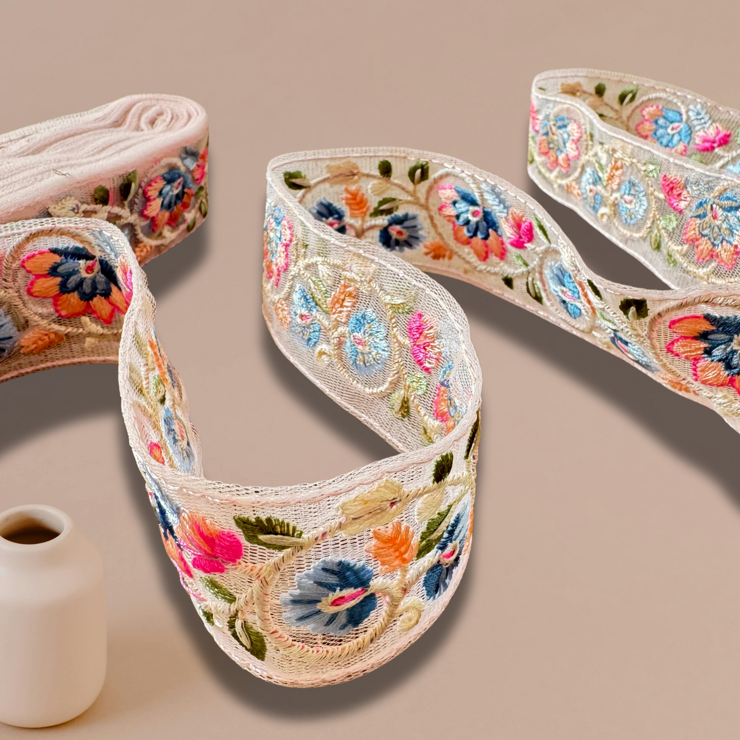 Tresa Floral Embroidered Ribbon on a light background