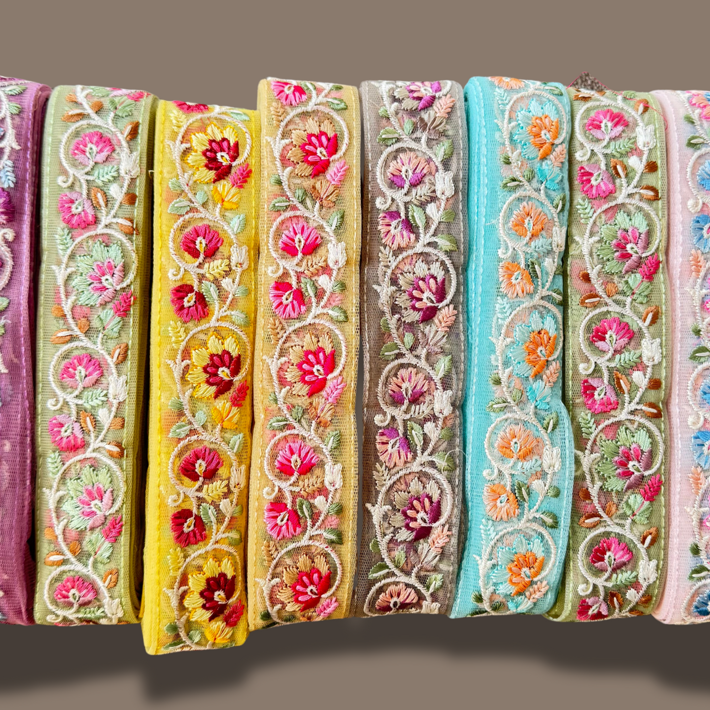 Tresa embroidered trim available in different colours