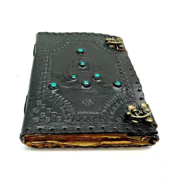 Black Handmade leather journal with 2 brass locks