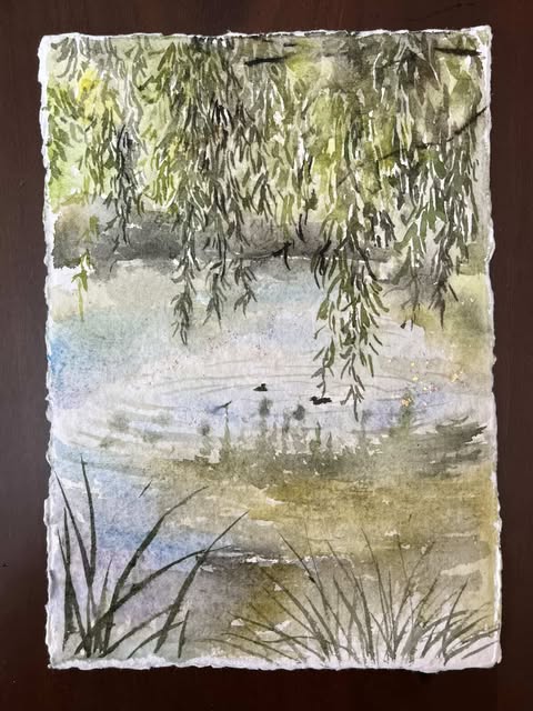 floral watercolor paiting on 300 gsm handmade deckle edge cotton paper