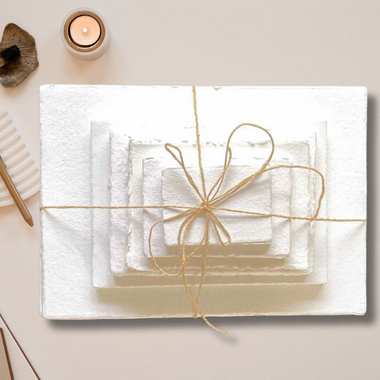 150 GSM Handmade Paper used for Craft & Arts Paper for Wedding Invitations avialbale in different sizes tied with jute twine