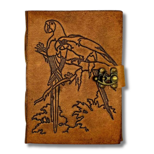 Aspen Parrot Leather Journal Handmade with brass lock on a white background