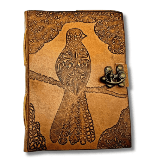 Ada Sparrow Bound Leather Journal with a lock on white background