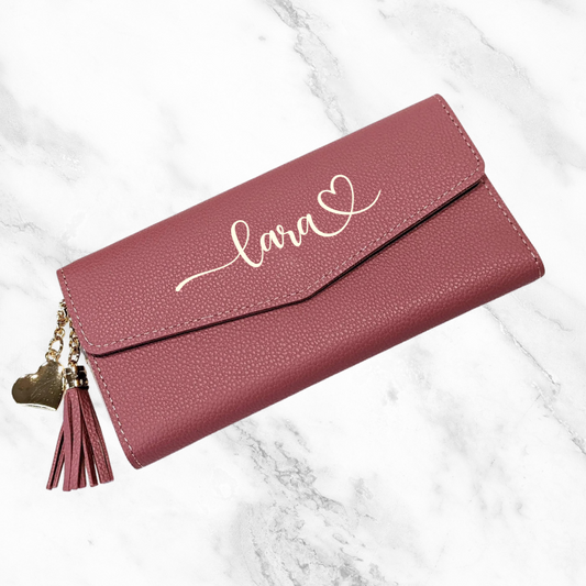 Fuchsia Personalised Leather Wallet with gold foil personalisation