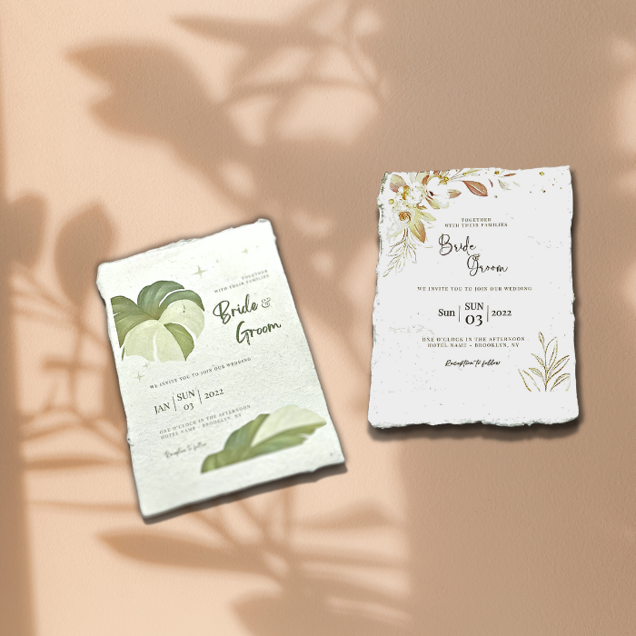 Wedding invitations with 150 GSM white handmade deckle edge paper