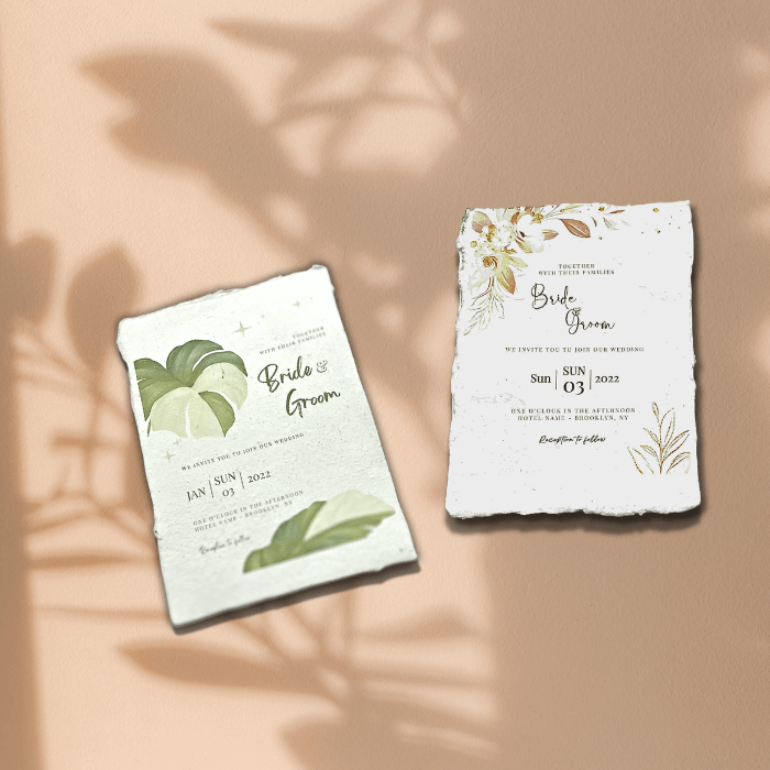 Wedding invitations with 250 GSM white handmade deckle edge paper