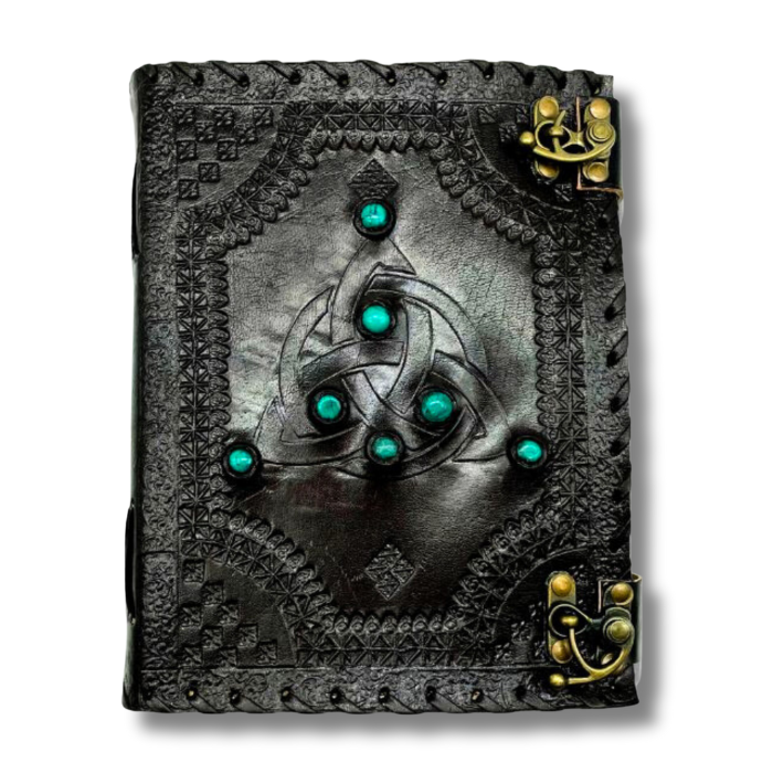 Aria 7 Chakra Stone Bound Leather Journal on white background