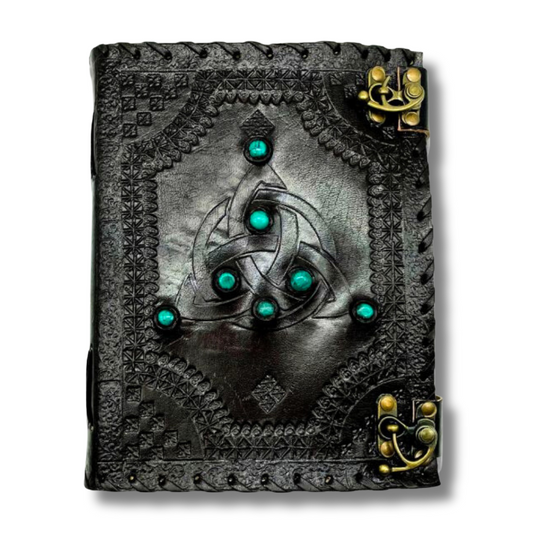 Aria 7 Chakra Stone Bound Leather Journal on white background