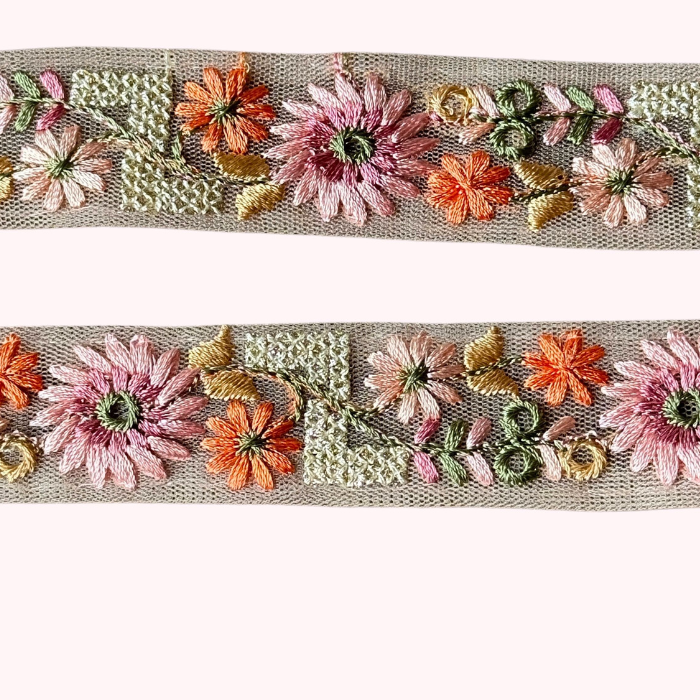 Net Fabric Embroidered Trim – Floral Design Lace for Sewing, Crafts & DIY Projects