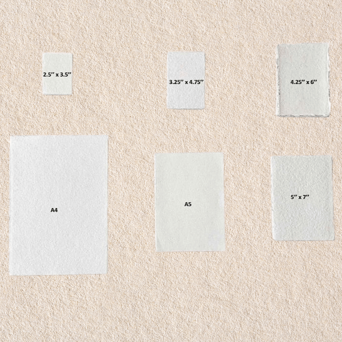 Displaying different sizes of 250 GSM Handmade Cotton Rag Paper 