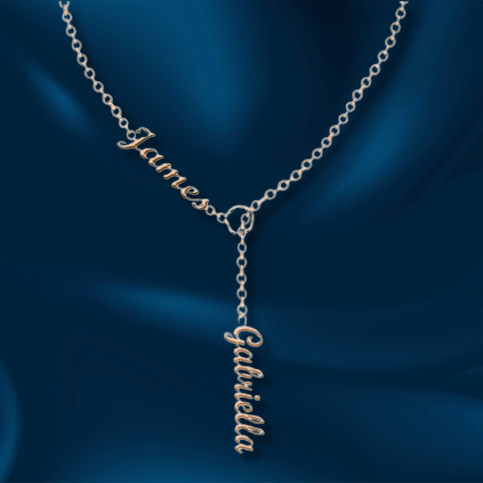 Alessia Personalised Name Your Necklace in metal with rose gold finish with 2 names James and Gabriella