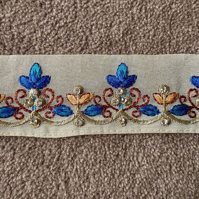 Floral Lace Trim – Embroidered Organza Trim with Diamonds | Single Side Stitched Craft Lace for Sewing, Hats, DIY & Accessories