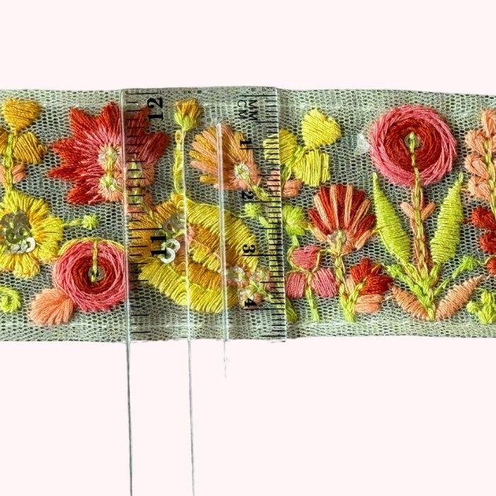 Floral Net Embroidered Trim – Net Lace Border for Sarees, Crafts & DIY Projects