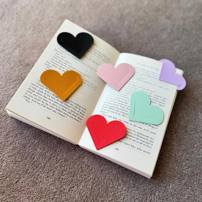 Book lover gift - 6 bookmarks placed on a book in 6 colours