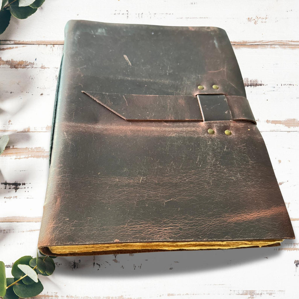 Brown Leather Sketchbook on a white asthetic background