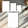 Calligraphy sample paper set: three white practice sheets with rough deckled edges