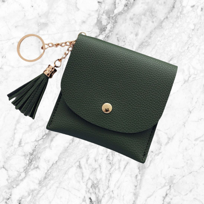 Card holder with keychain in green colour