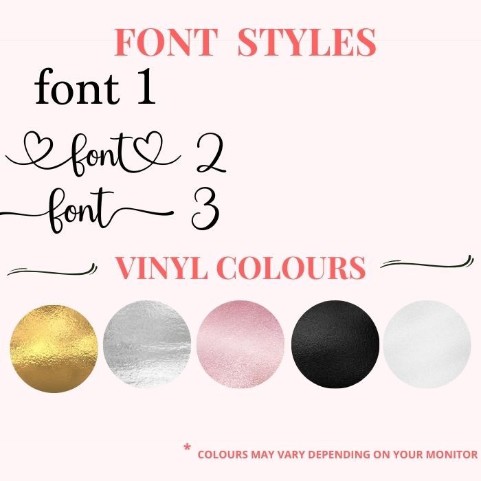Personalized card wallet font styles and vinyl color options graphic