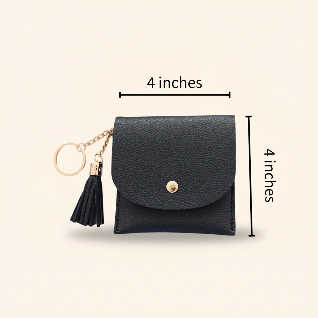 Cato Card Holder Wallet dimensions – compact 10cm x 10cm slim leather card wallet with keychain, personalised wallet Australia