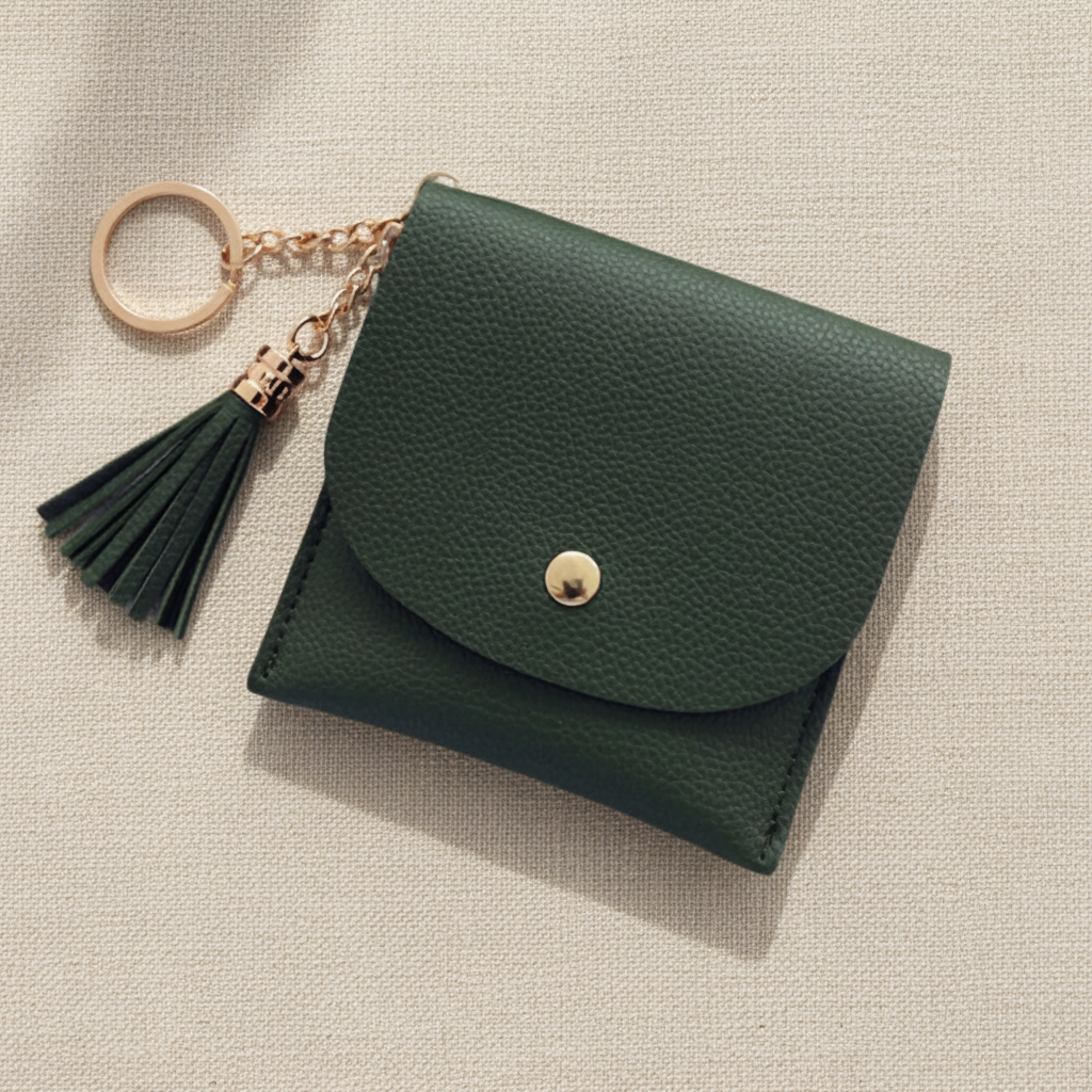 Cato Personalised Card Holder Wallet in green leather – custom leather wallet Australia, personalised gift for her with name or initials
