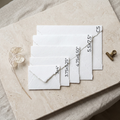 Close-up of deckle edge handmade paper envelopes with textured cotton paper surface, perfect for wax seals and calligraphy pen addressing.