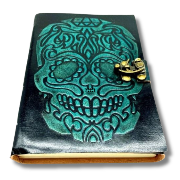 Draven Skull Leather Journal on a white background