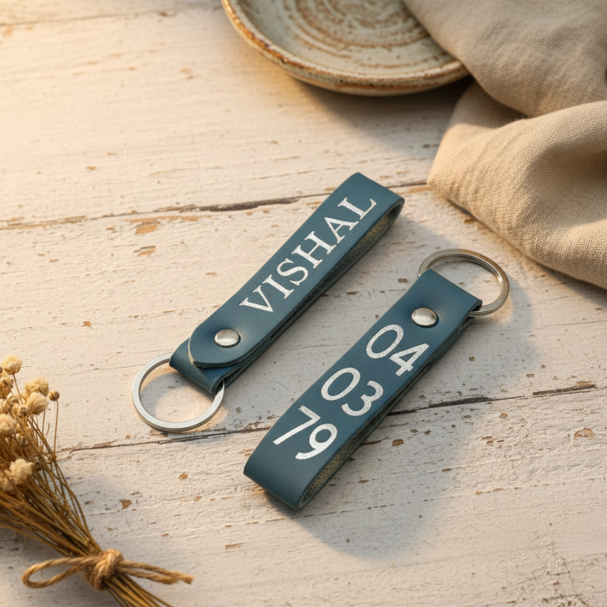 Esme Personalised Leather Keyring with custom name and numbers – personalised keychain with name Australia, unique gift for him or her