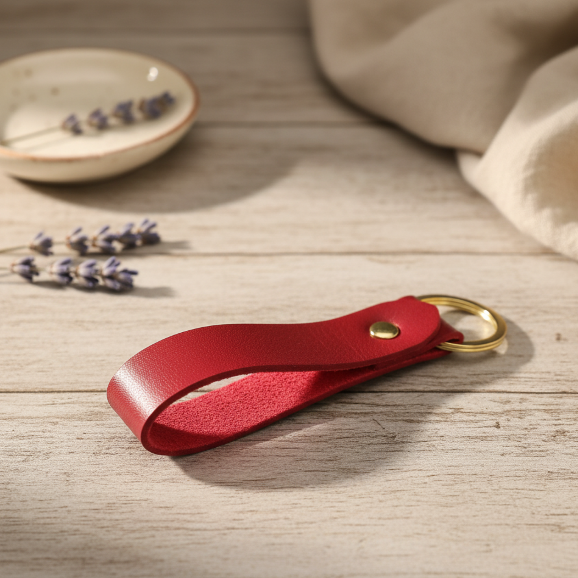 Esme Personalised Keyring in burgundy leather with gold-tone metal key ring – handmade personalised leather keychain, perfect gift for her Australia