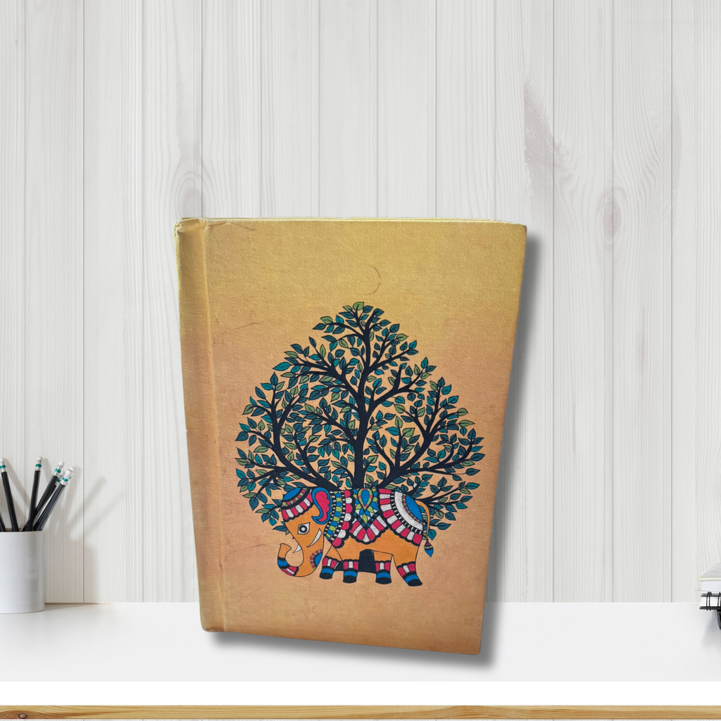 Handmade paper journal on a white background