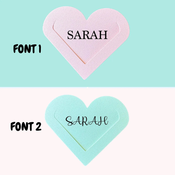 Font options to choose from font 1 and font 2 to pesonalsied you Love heart bookmark which makes a great thank you gift for teachers