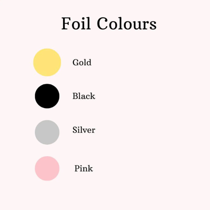 Foil colours of gold, silver, black and pink to choose to personalise your Glasses case holder