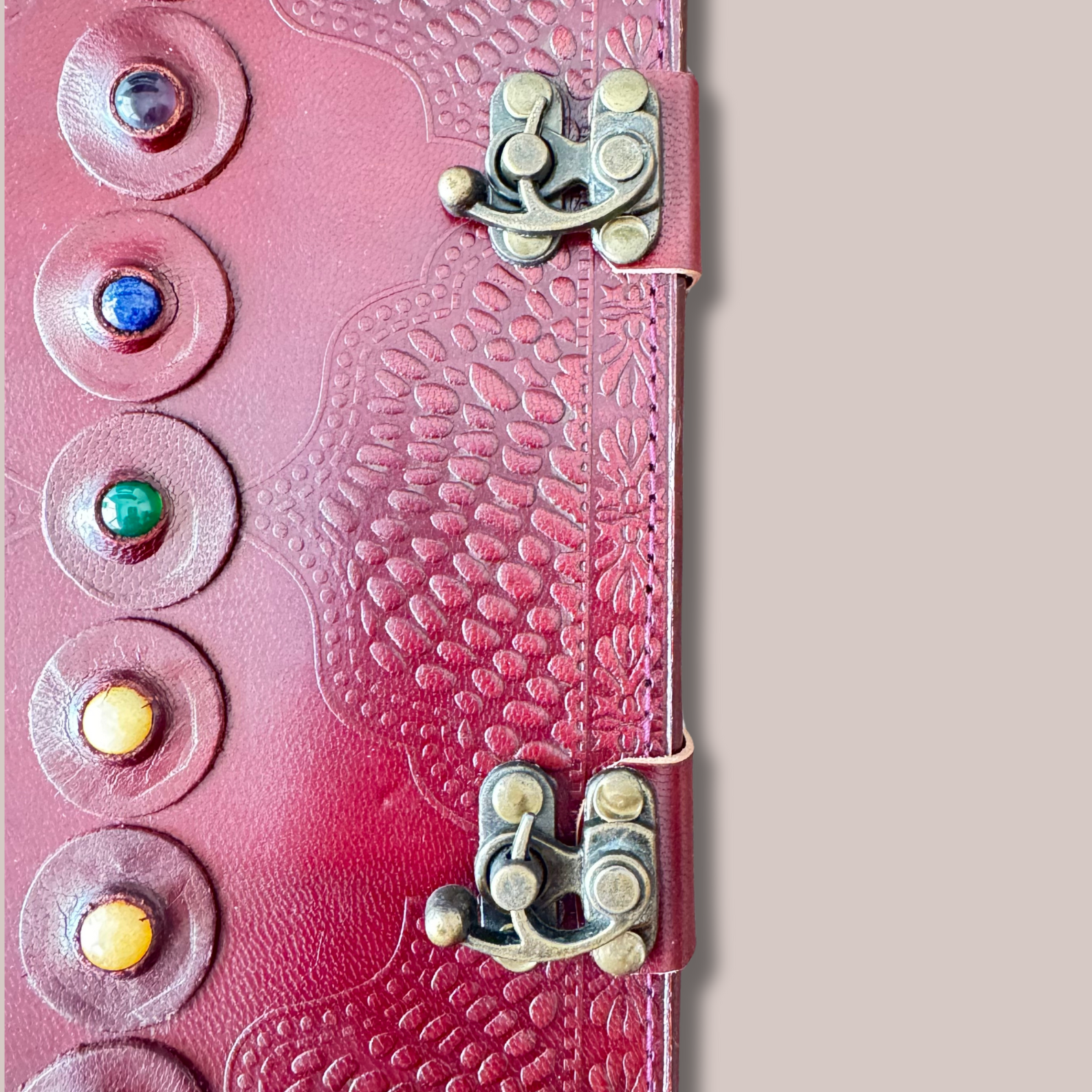 Handmade Writing Journal with 2 brass locks close up look 