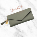Silver Mist Leather wallet for women on white background