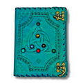Leo Celtic Handmade Journal with 2 brass locks on a white background.