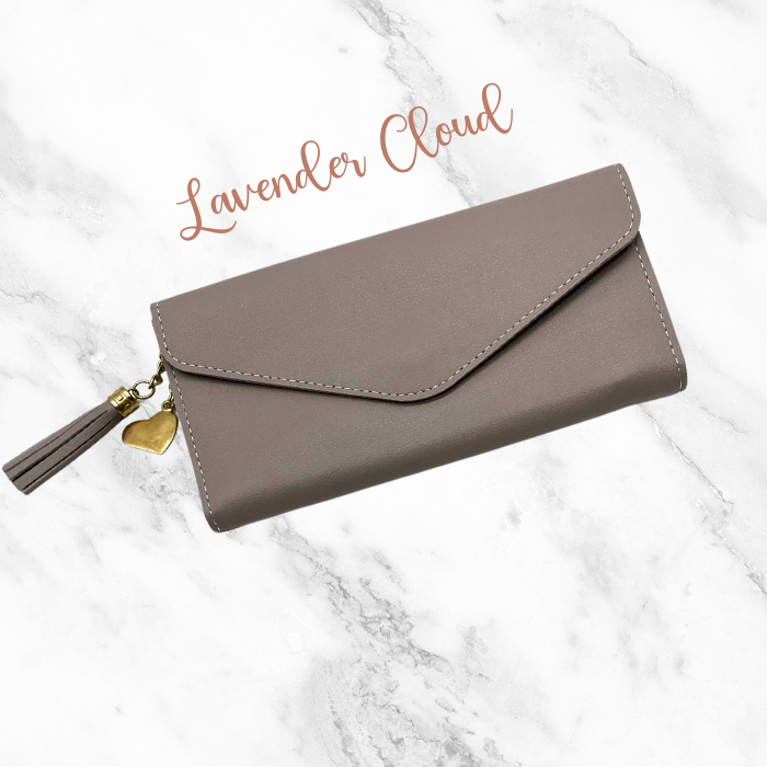 Lavender cloud Long wallet with heart and tassel