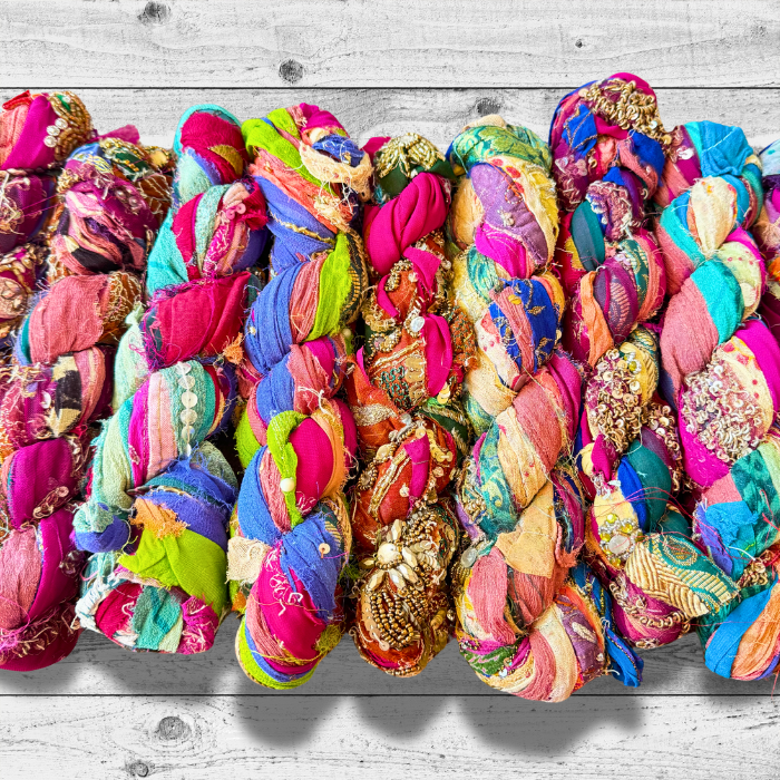 Sari silk ribbon on a grey background