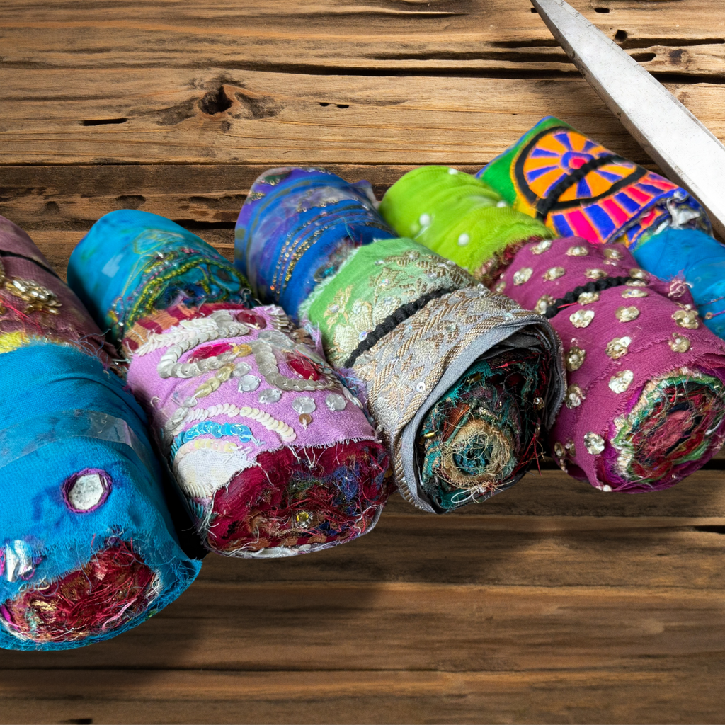 Lyvia saree ribbon  on a wooden background