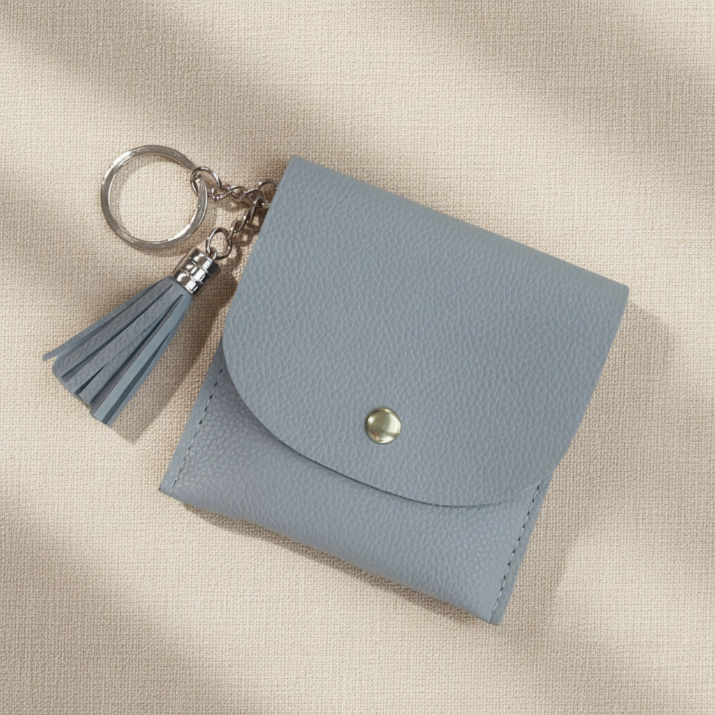 Cato Personalised Card Holder Wallet in grey leather – compact personalised wallet for women Australia, unique gift for her
