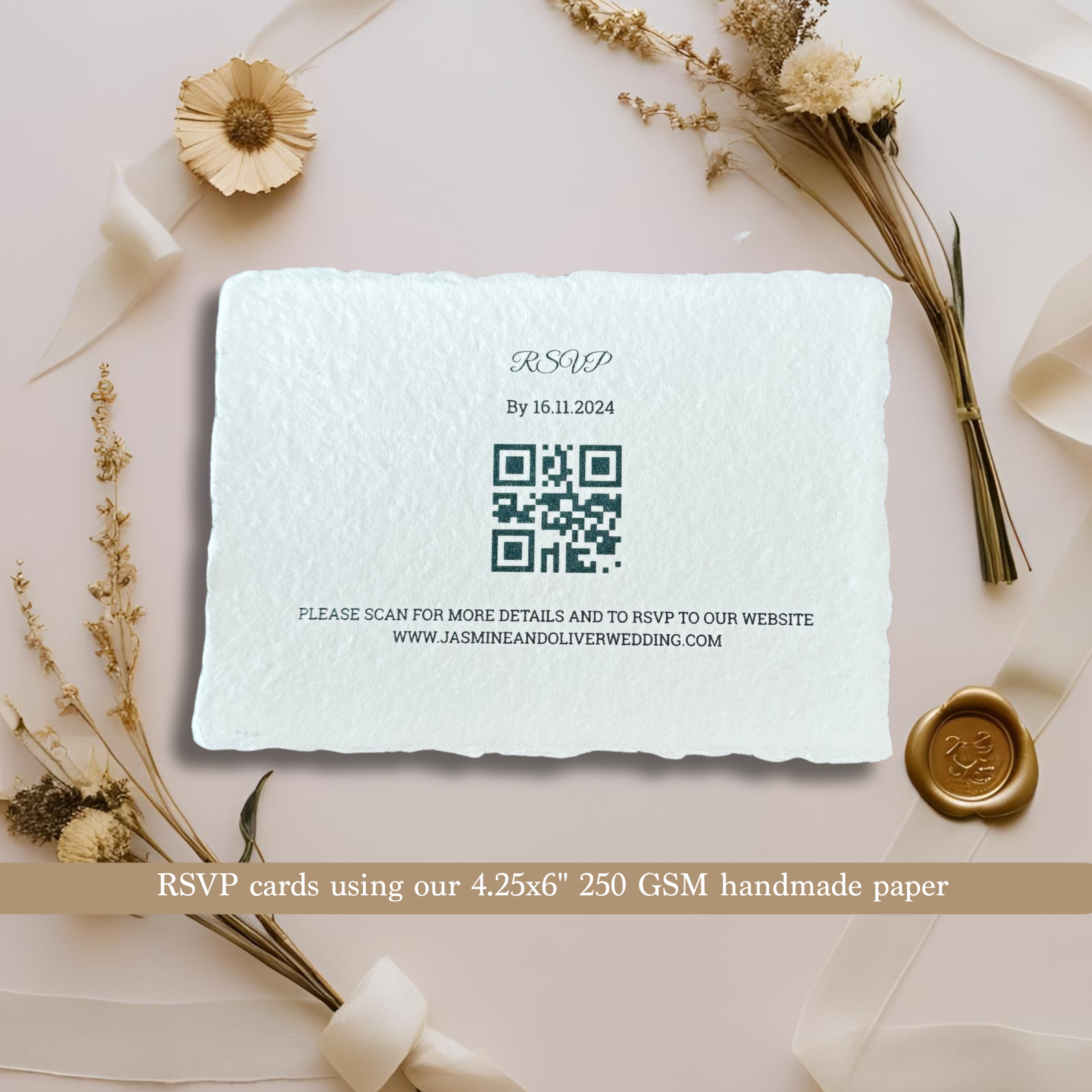 RSVP card using 250 gsm handmade paper in size 4.25x6 inches