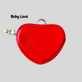 Ruby red heart coin purse with metal keyring clip and smooth pebbled texture