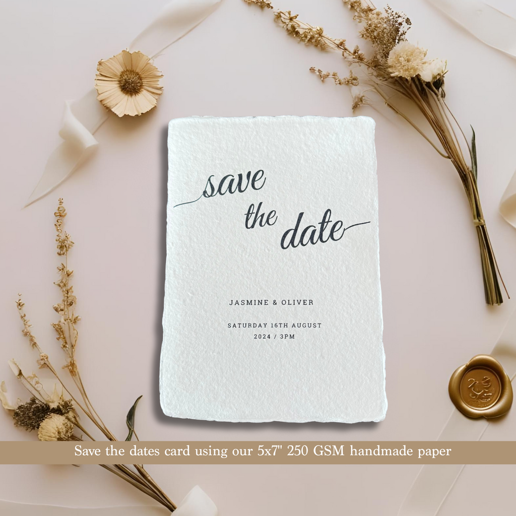 Save the dates wedding card on 250 gsm handmade paper in 5x7 inches